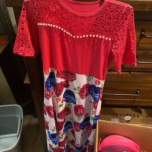 SHEIN Red Floral Asymmetrical Dress